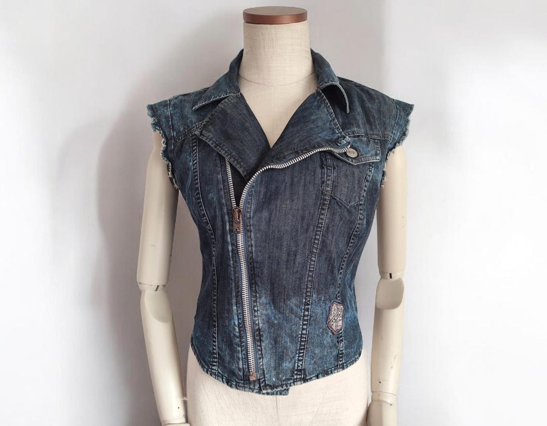 DIESEL Vintage Denim Top Sleeveless Asymmetrical Zip Blouse