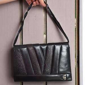 80s Vintage Black Leather Handbag Authentic Women&#39;s Purse, Vintage Designer GOYA Bag 70&#39;s 80&#39;s 90&#39;s Bag