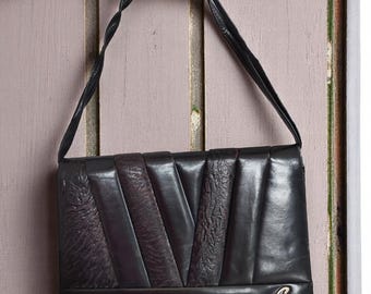 Bolsa de couro preta vintage dos anos 80, bolsa feminina autêntica, bolsa de grife vintage GOYA, anos 70, 80 e 90