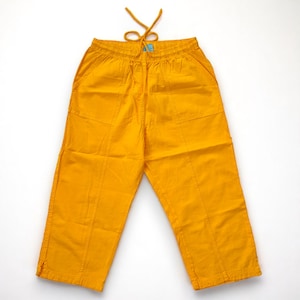90&#39;s Vintage Yellow Cotton Capri Pants High Waist Pocketed Casual Capris S/M