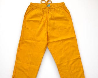 パンツ SCULPTOR 90s Cotton Capri Pant SLO05313B 90's Vintage Yellow Cotton Capri Pants High Waist Pocketed