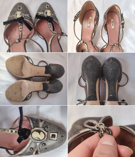 靴 MIU MIU vintage square toe strap heels MIU MIU Vintage Square Toe Kitten Heel Mules – resellum