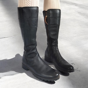 TIMBERLAND Knee High Women&#39;s Boots Black Leather Vintage Riding Boots 90&#39;s 00&#39;s Y2k Flat Boots Eu39-Us8