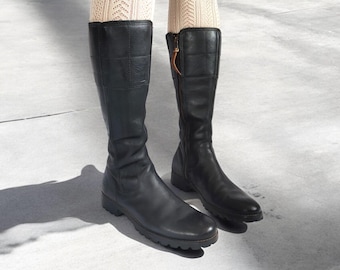 TIMBERLAND kniehoge dameslaarzen zwart leer vintage rijlaarzen 90's 00's Y2k platte laarzen Eu39-Us8