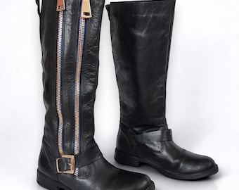 ALDO vintage hoge knielaarzen met rits zwarte leren rijlaarzen LAVARZIONE ARTIGIANA designer laarzen jaren 90/00 Eu39-Us8