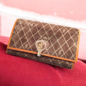 Cartera vintage DINI de piel color caqui con monograma, cartera de diseño para mujer de los años 80 y 90, fabricada en Italia.