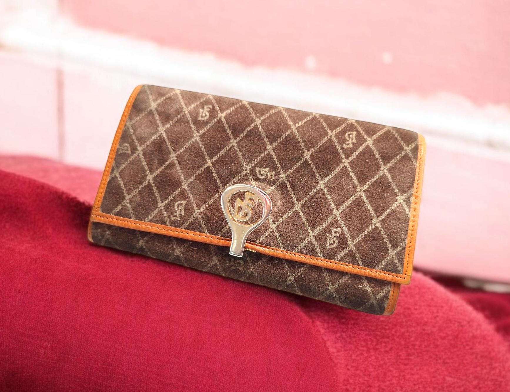Vintage DINI Khaki Leather Monogram Wallet, 80's 90's Womens
