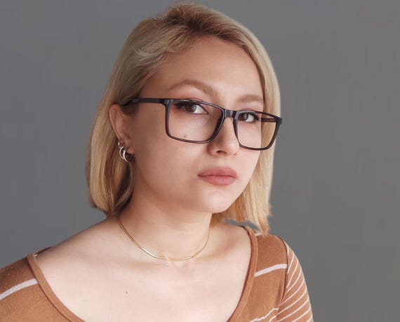 Classic Rectangular Square Brown Eyeglasses Frame… - image 1