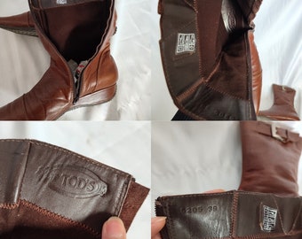 TOD'S Brown Leather Pointed Toe Ankle Boots Short Wedge Heel