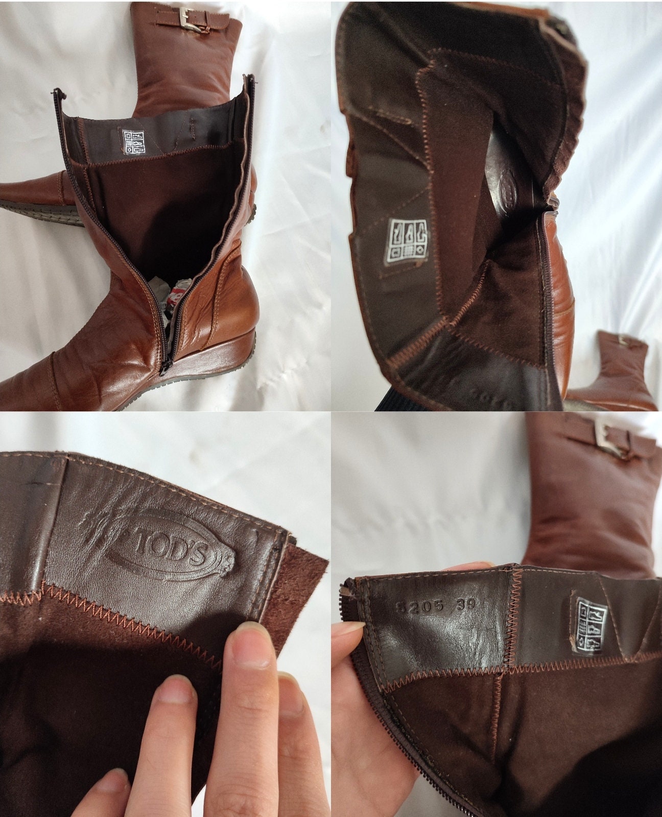TOD'S Brown Leather Pointed Toe Ankle Boots Short Wedge Heel