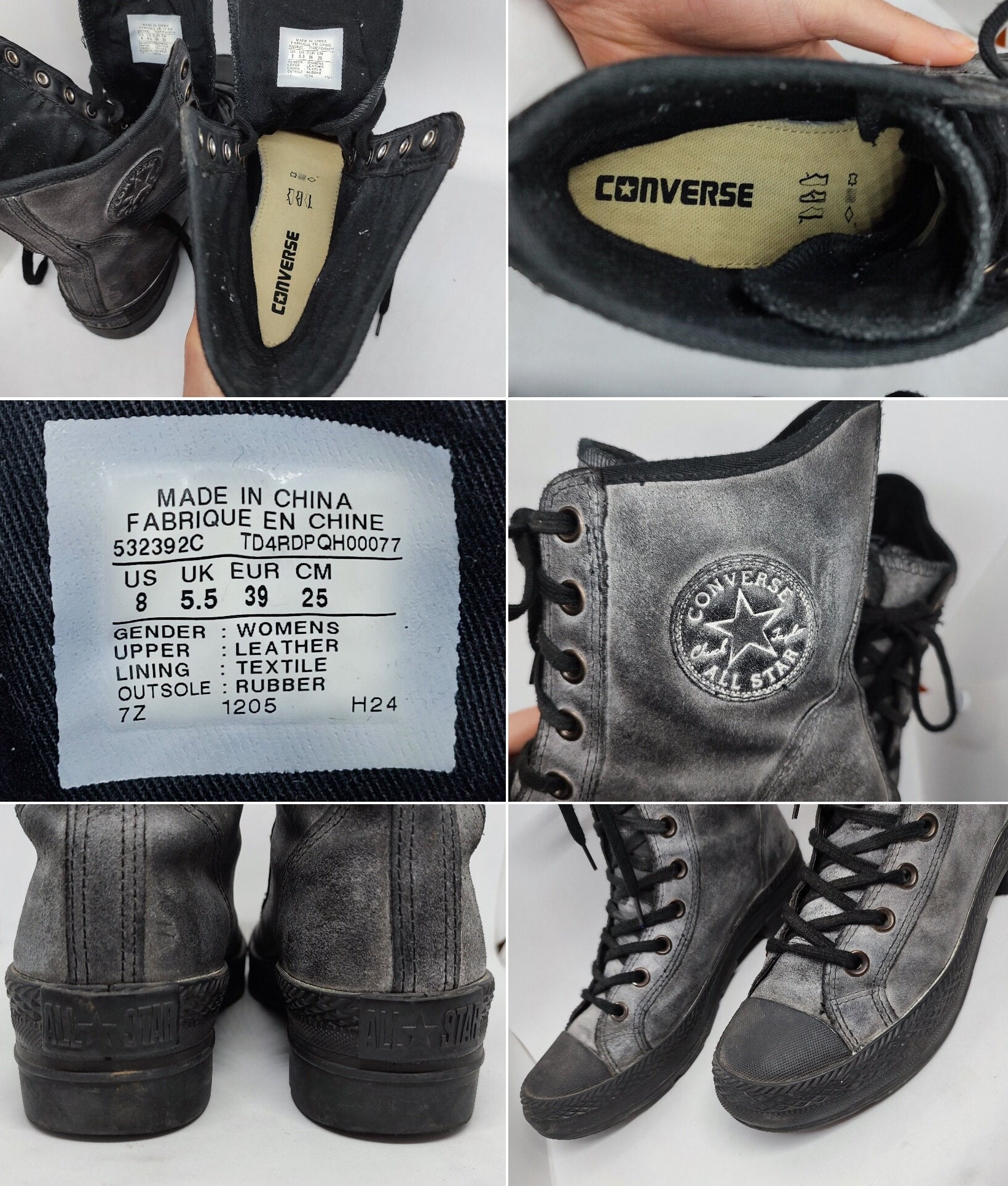 Vintage Converse All Star High Tops Gray Leather Boots Laced Vintage Converse All Star High Tops Gray Leather Boots Laced