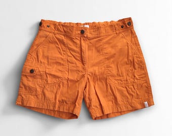 Shorts femininos vintage de algodão laranja, shorts cargo utilitários, bermudas de cintura média, shorts safari, anos 2000, Y2K, 40/G