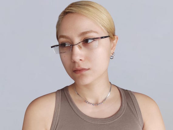 Vintage Rectangular Rimless Eyeglasses Frame in R… - image 4