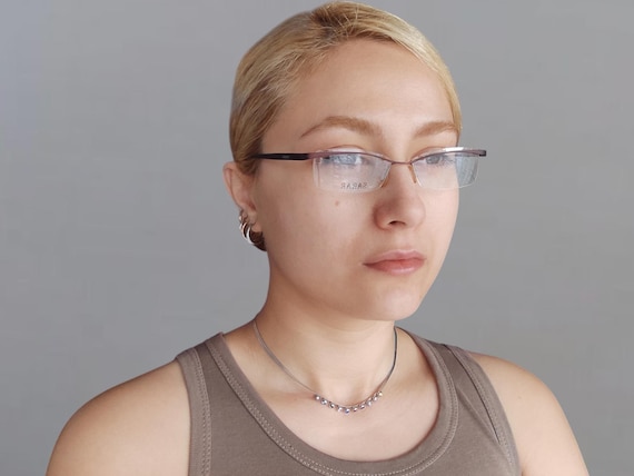 Vintage Rectangular Rimless Eyeglasses Frame in R… - image 5