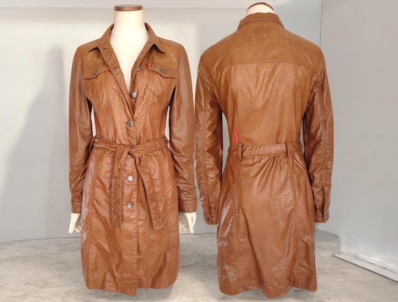 MISS SIXTY Vintage Brown Leather Trenchcoat, 90