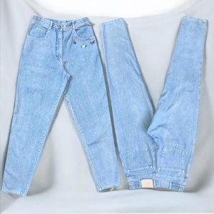 90&#39;s Vintage Floral Embroidered Women Jeans, 80&#39;s 90&#39;s Vintage Denim Pants, High Waist Mom Jeans