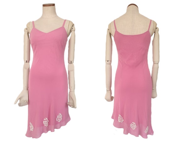 Y2k Vintage Pink Chiffon Strap Asymmetrical Dress… - image 1