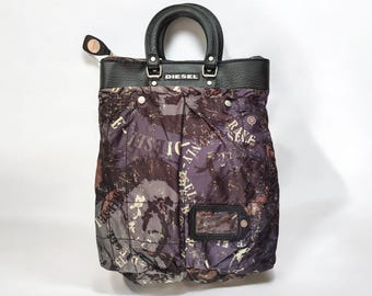 DIESEL Vintage Nylon Tote Bag With Faux Leather Detail in 