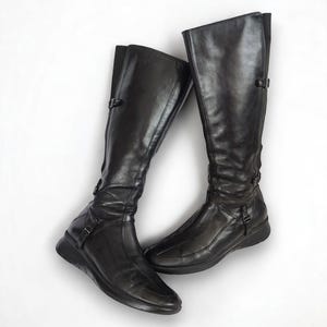 CESARE PACIOTTI Vintage kniehoge laarzen zwarte leren platte rijlaarzen voor dames 90s 00s Y2k designerlaarzen gemaakt in Italië Eu37-37.5/Us6.5-7