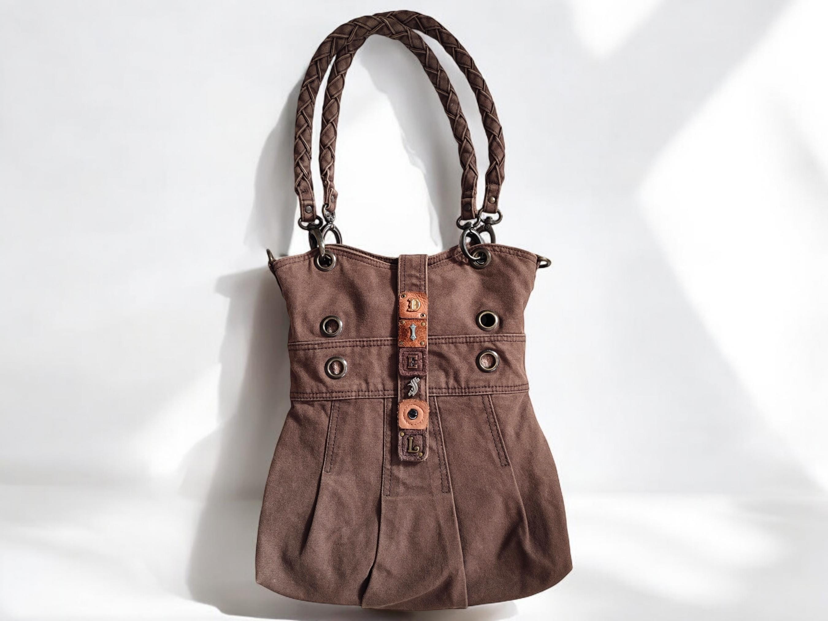 DIESEL Vintage Brown Shoulder Bag With Leather Logo, 00's DIESEL Vintage Brown Shoulder Bag With Leather Logo, 00's