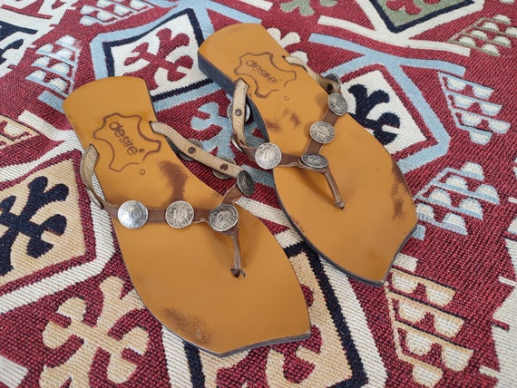 90's Y2k Vintage Flip Flops Leather Slippers With… - image 9