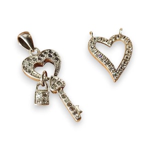 Vintage 925 Sterling Silver Heart Lock Zircon Stone Necklace, The Key To My Heart Charm Womens Necklace, Gifts For Girlfriend, Gifts For Her