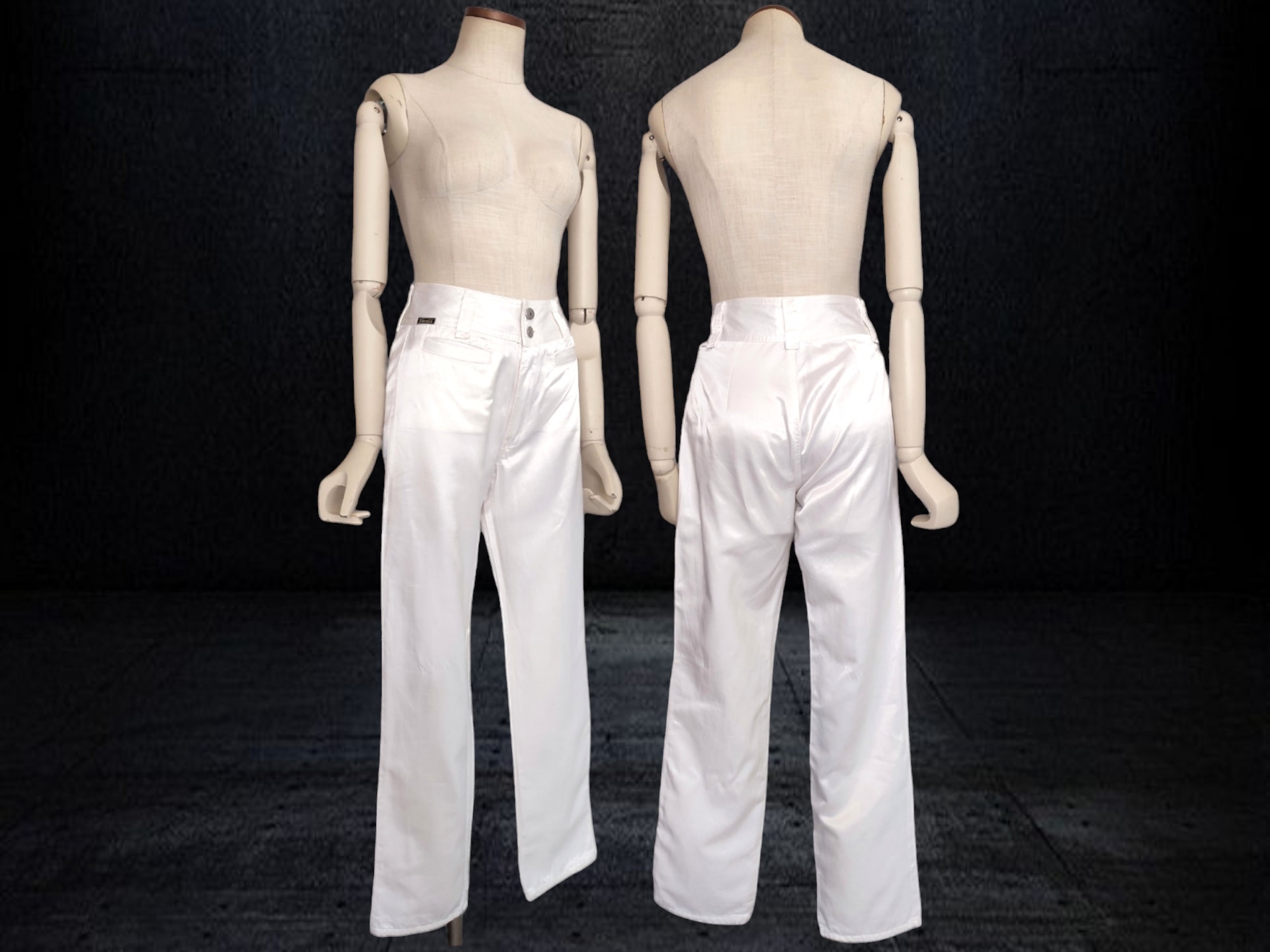 パンツ 90s DIESEL side line wide cotton pants 90's Vintage Diesel White Satin Pant With Logo High Waist Straight