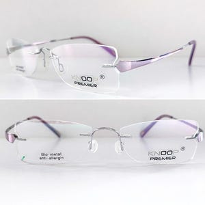 Vintage Lilac Bio-metal Anti-allergic Eyeglasses Frame, Rectangular Rimless Optical Frame, 90&#39;s 00&#39;s Y2k Eyewear, NOS