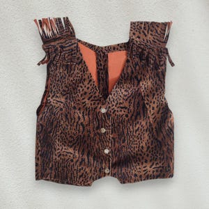 Vintage Leopard Faux Suede Vest With Shoulder Tassel, Button Up Crop Vest, Animal Print Vest, 70s 80s 90s Handmade Vest S/M