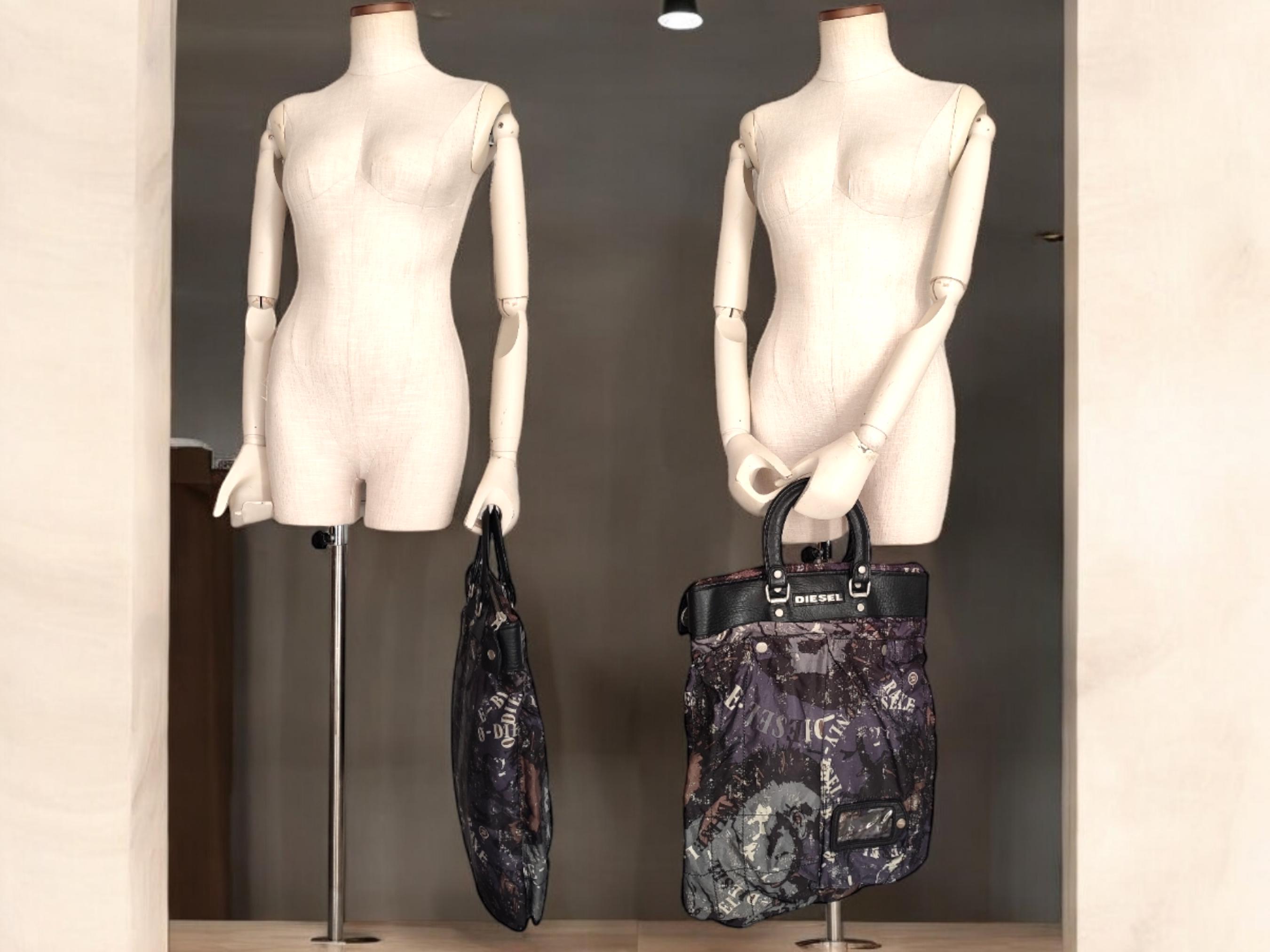 バッグ DIESEL 00s Y2K Archive Vintage Nylon Bag DIESEL Vintage Nylon Tote Bag With Faux Leather Detail in