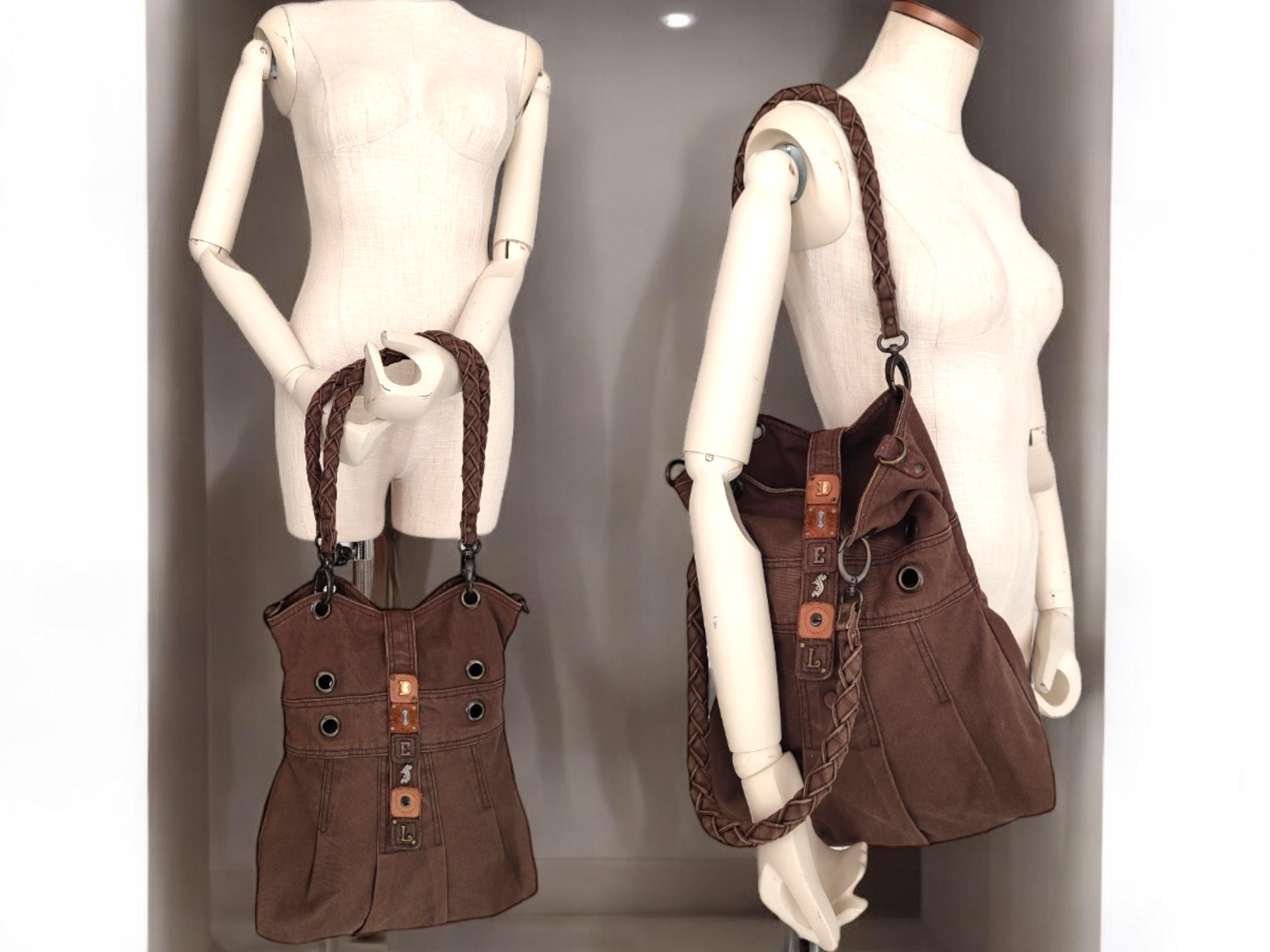 DIESEL Vintage Brown Shoulder Bag With Leather Logo, 00's DIESEL Vintage Brown Shoulder Bag With Leather Logo, 00's