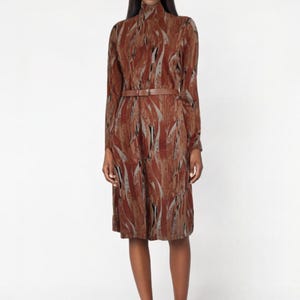 80&#39;s Vintage Abstract Turtleneck Long Sleeve Midi Dress In Cinnamon 80&#39;s 90&#39;s Dress M/L