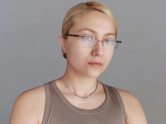 Vintage Rectangular Rimless Eyeglasses Frame in R… - image 2