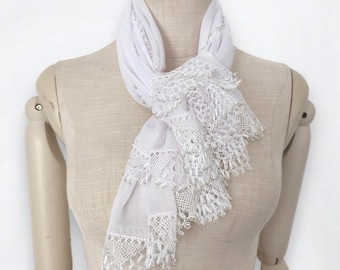 Vintage White Cotton Square Women's Scarf Traditional Turkish Lace Vintage White Cotton Square Women's Scarf Traditional Turkish Lace