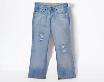 DIESEL Y2k Vintage Low Waist Women Jeans With Ripped Patch