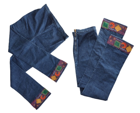 BENETTON 90's Vintage Jeans With Patchwork Leg, High Waist Stretch Straight  Side Zip Womens Jeans Made in Italy 90's 00's Y2k Jeans 
