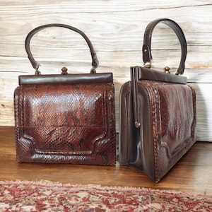Vintage Genuine Snakeskin Top Handle Bag, 50s 60s 70s Elegant Box Bag With Shoulder Strap, Totebag/Handbag/Classicbag/Doctorbag/Purse