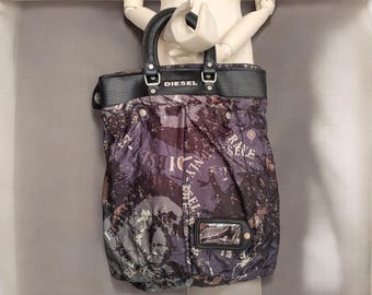 バッグ 00s diesel archive totebag grunge y2k DIESEL Vintage Nylon Tote Bag With Faux Leather Detail in