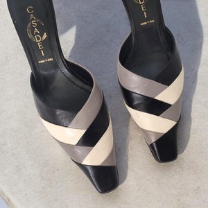 CASADEI Vintage Leather Mules Pointed Toe Kitten Heel Pumps 90&#39;s 00&#39;s Y2k Vtg Designer Pumps Heels Made In Italy Eu36/Us6