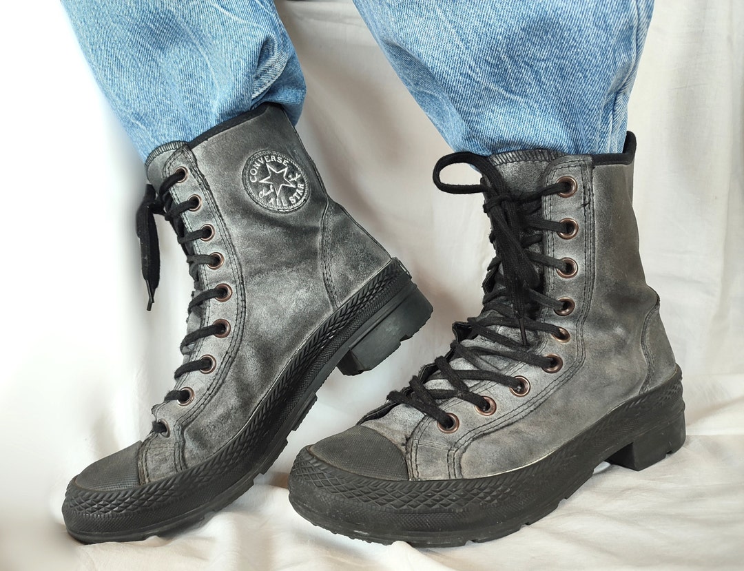 Vintage Converse All Star High Tops Gray Leather Boots Laced Vintage Converse All Star High Tops Gray Leather Boots Laced