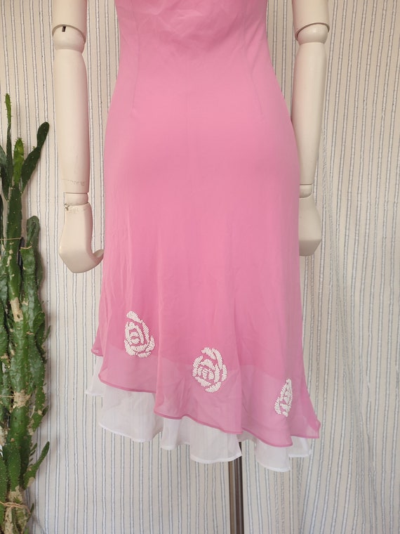 Y2k Vintage Pink Chiffon Strap Asymmetrical Dress… - image 8