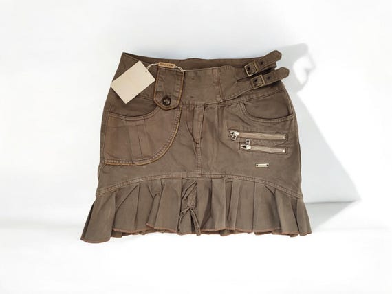 EMILIO PUCCI Y2k Vintage Khaki Cotton Flare Mini Skirt