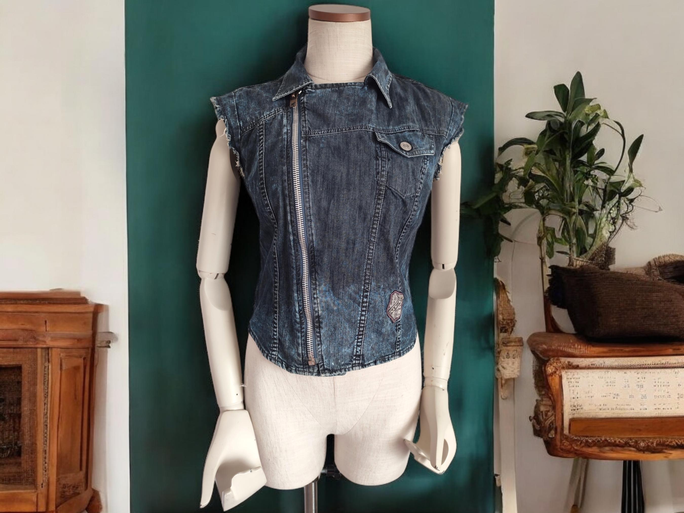 DIESEL Vintage Denim Top Sleeveless Asymmetrical Zip Blouse