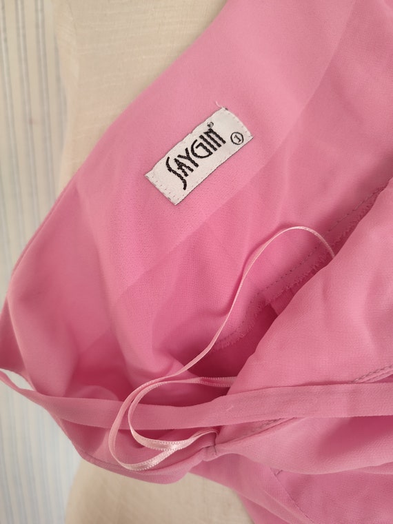 Y2k Vintage Pink Chiffon Strap Asymmetrical Dress… - image 10