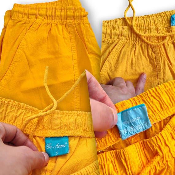 90's Vintage Yellow Cotton Capri Pants High Waist Pocketed