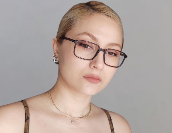 Square Rectangular Brown Eyeglasses Frame Memory … - image 1