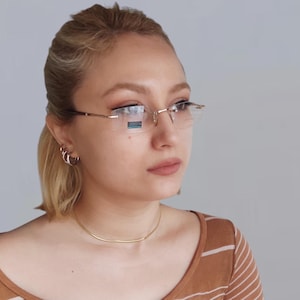 Vintage Gold Rimless Rectangular Eyeglasses Optical Glasses Frame 90's 00's Y2k Eyeglasses For Women And Men Made in Italy NOS