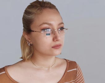 Vintage Gold Rimless Rectangular Eyeglasses Optical Glasses Frame 90&#39;s 00&#39;s Y2k Eyeglasses For Women And Men Made in Italy NOS