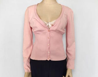 ZARA Vintage Y2k Pink Cotton Cardigan Long Sleeve Corset Button-Up Women's Cardidan L
