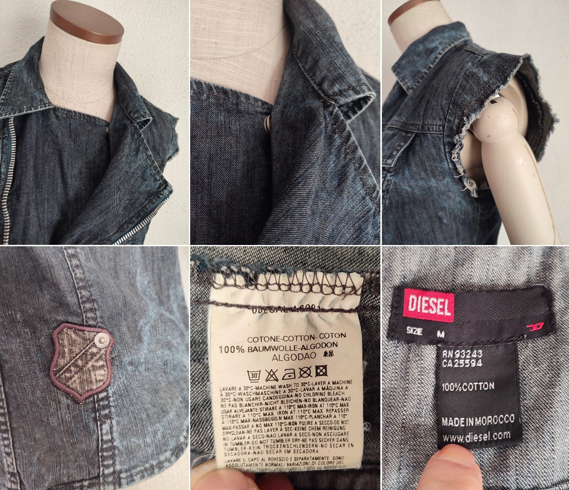 DIESEL Vintage Denim Top Sleeveless Asymmetrical Zip Blouse